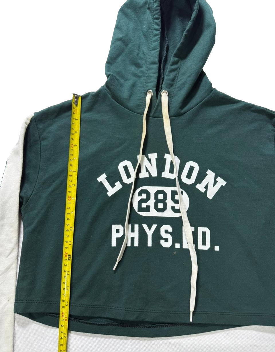 Vintage Style London 289 Phys. Ed. Green Cropped Hoodie Sweatshirt Women's