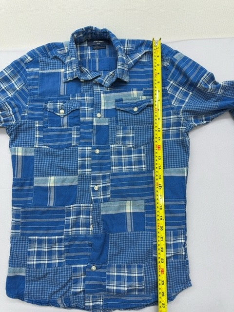 Jack & Jones Premium Blue Denim Patchwork Long Sleeve Button Shirt S