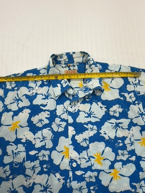 SADS Men's Blue Hawaiian Hibiscus Shirt XL Cotton Short Sleeve