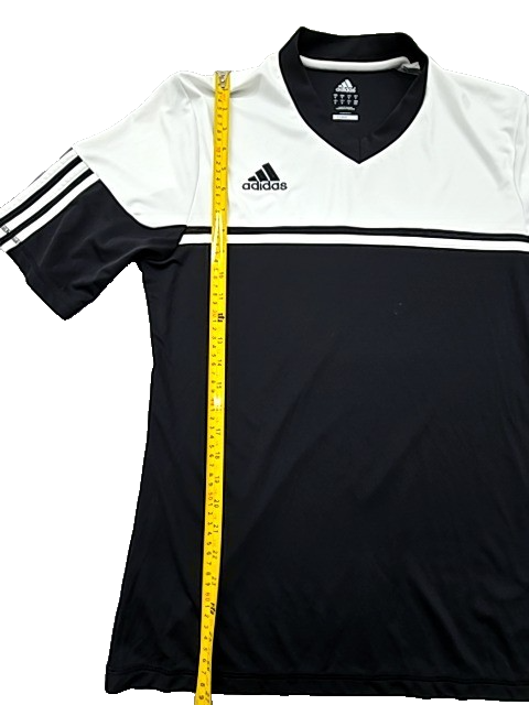 Adidas Men's M Black White Striped V-Neck Climalite Jersey Short Sleeve