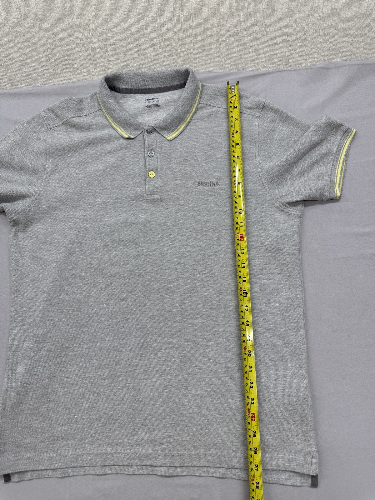 Reebok Grey Polo Shirt Men's M Short Sleeve Yellow Trim