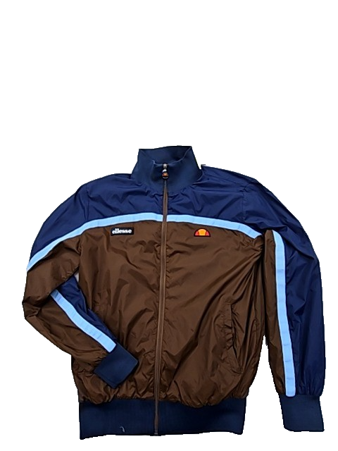 Ellesse Men's Track Jacket M Navy Brown Nylon Stripe Zipper