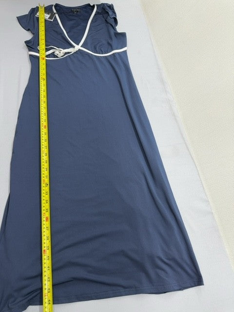 Area Stars Navy V-Neck Midi Dress L Side Tie Women Short Sleeve