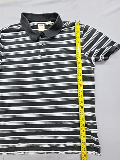 Levi's Men's Black White Striped Slim Fit Polo Shirt Size L Cotton