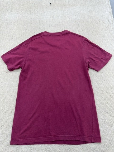 Adidas Men's Maroon Striped 3-Stripes T-Shirt S Cotton Crewneck