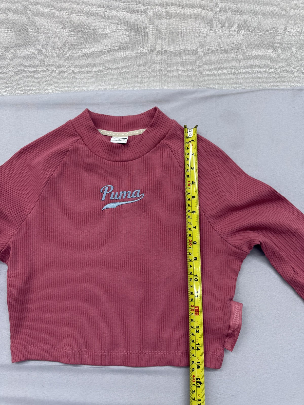 Puma Women's Burgundy Ribbed Long Sleeve Crop Top M