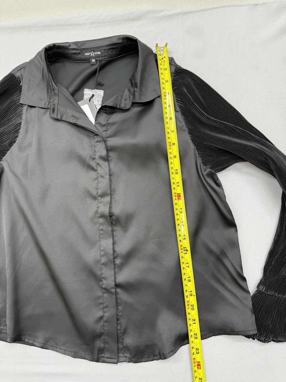 Area Stars Black Pleated Button Down Long Sleeve Blouse M