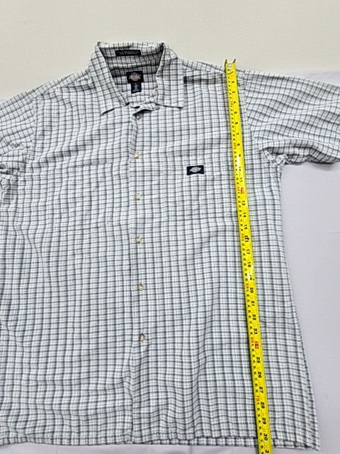 Dickies Men's Gray White Gingham Short Sleeve Button Down Shirt L