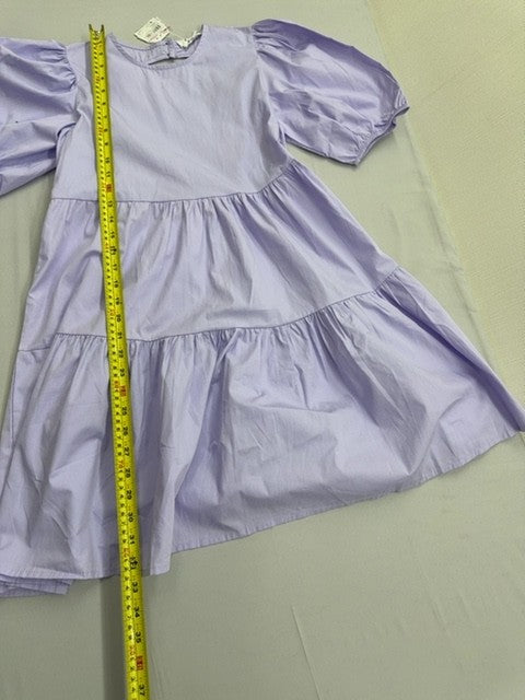Ole by Koton Purple Tiered Knee Dress EU 34 Cotton Puffed Sleeve