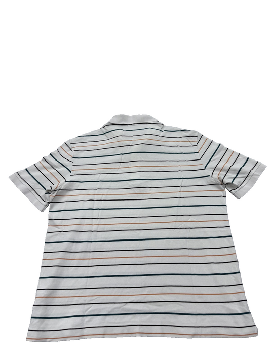 Lacoste Men's White Polo Shirt – Size S, Striped, Short Sleeve