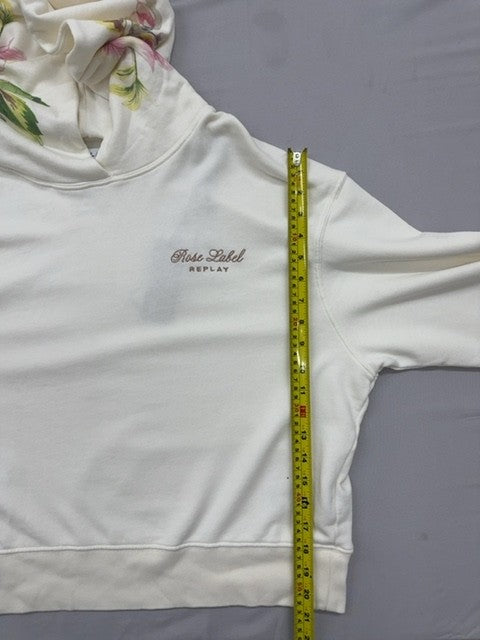 Replay Organic Cotton Floral Hoodie White L Long Sleeve
