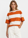 Zara Women's Orange T-Shirt – Size S, Striped, Short Sleeve