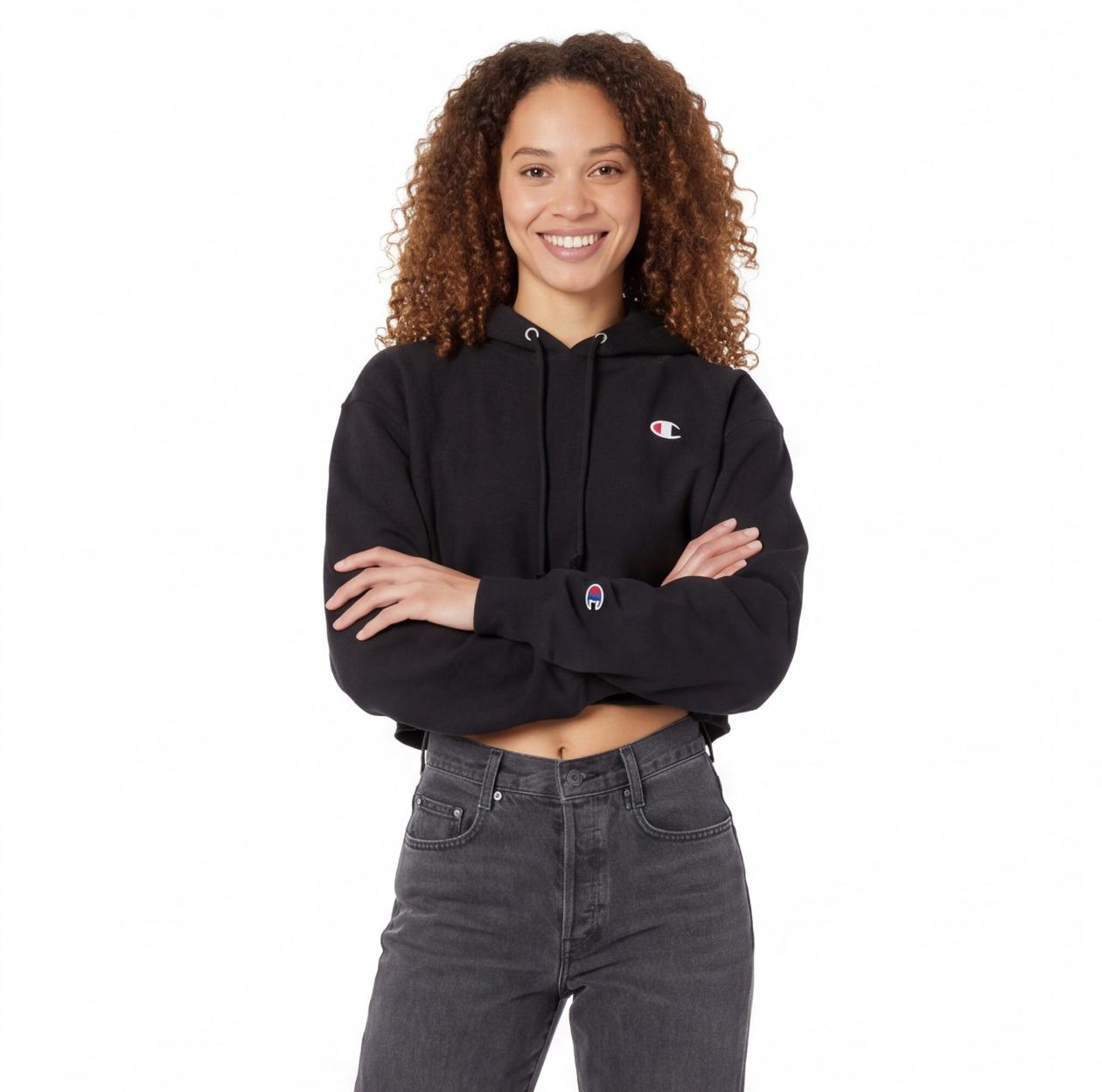 Champion Women's Reverse Weave Cropped Cut Off Hooded Sweatshirt - Size XS
