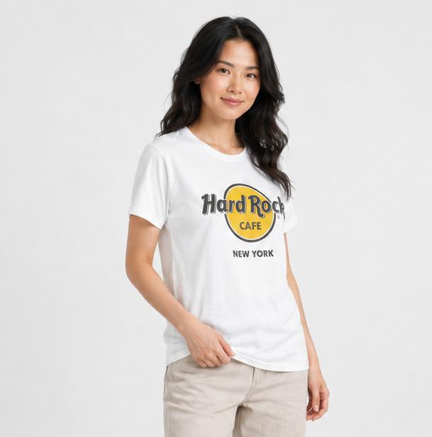 Hard Rock Cafe New York — White Short Sleeve Graphic T-Shirt | Size M | 100% Cotton | Pre-Loved