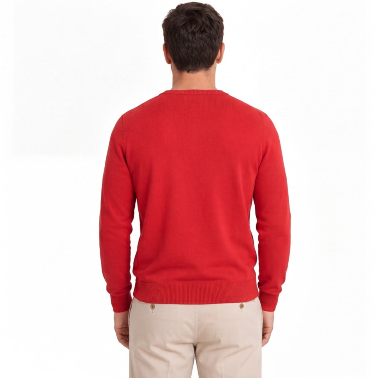 Tommy Hilfiger Red V-Neck Sweater L Cotton Knit Men's Pullover