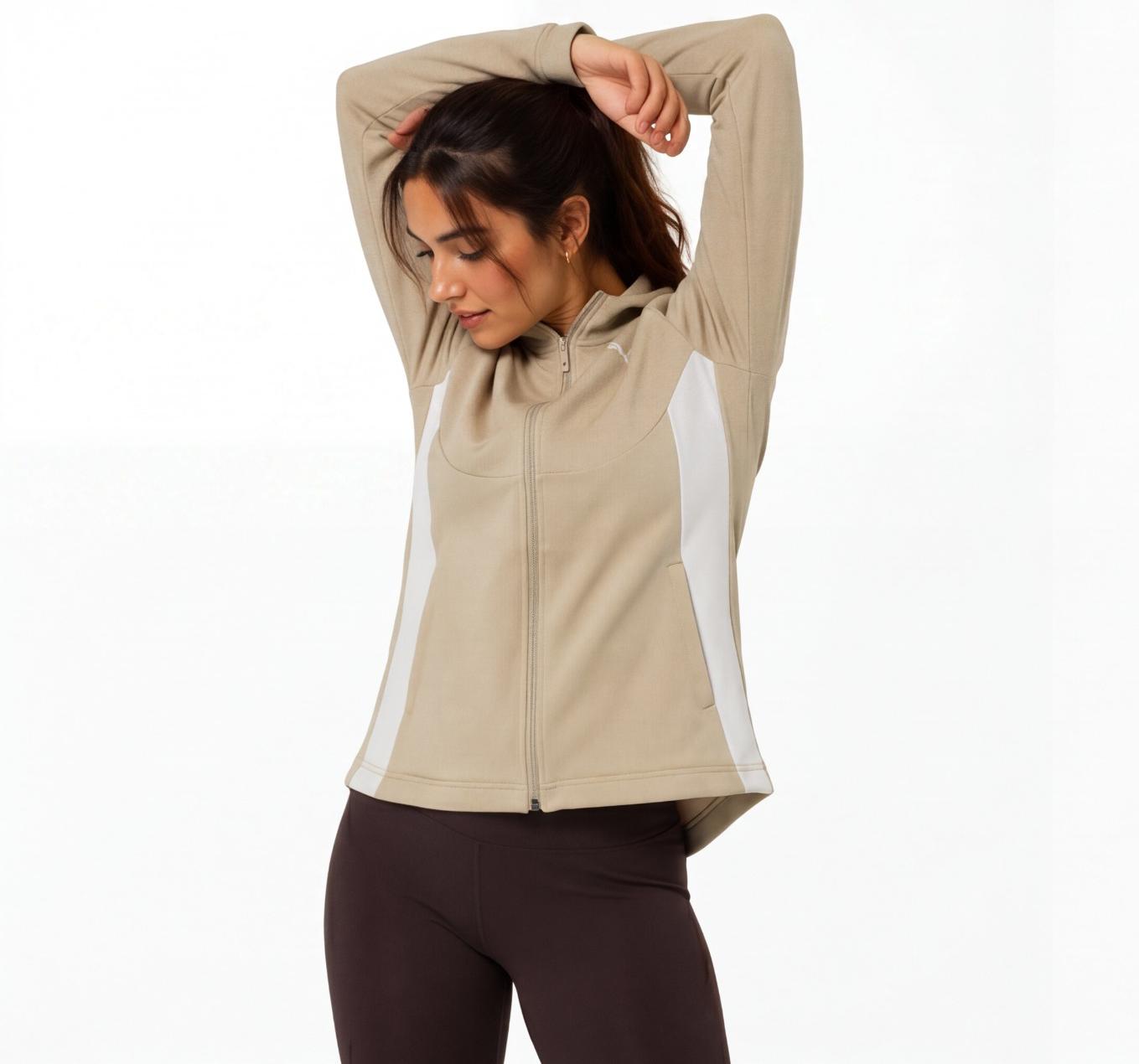 Puma Women's Zip-Up Hoodie | Beige with Logo & Pockets | Pre-Loved | Size XL