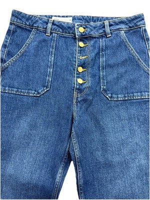Zara Wide Leg Women Jeans Button Fly High Rise Front Pockets