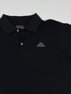 Kappa Black Pique Polo Shirt M Short Sleeve Button Collared Logo