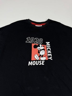 Disney Mickey Mouse Black Graphic T-Shirt L Cotton Crew Neck