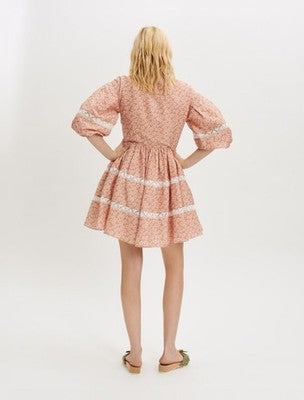 Maje Rayanik Mini Dress In Pink Floral Print, Made From A Linen Blend Rrp $360