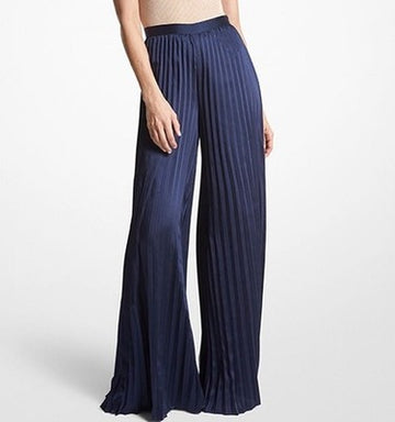 Bnwt Michael Kors Pleated Satin Wide-Leg Pants In Midnight Blue Rrp $353