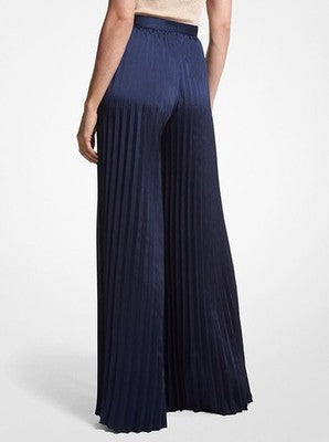 BNWT Michael Kors Pleated Satin Wide-Leg Pants In Midnight Blue Rrp $353