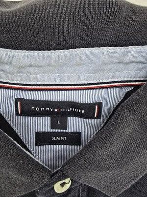 Tommy Hilfiger Men's Polo Shirt Large Navy Blue Slim Fit Cotton