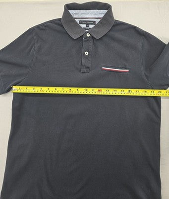 Tommy Hilfiger Men's Polo Shirt Large Navy Blue Slim Fit Cotton