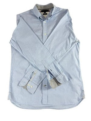 Tommy Hilfiger Men's Blue Cotton Long Sleeve Button-Down Dress Shirt M Regular
