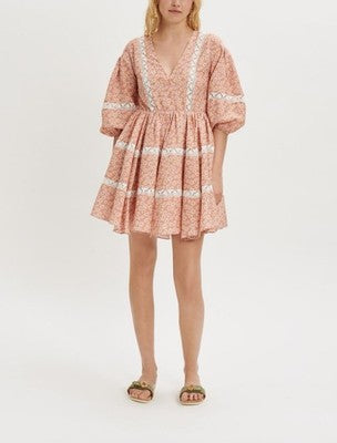 Maje Rayanik Mini Dress In Pink Floral Print, Made From A Linen Blend Rrp $360