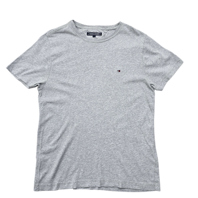 Tommy Hilfiger Men's Gray T-Shirt – Size S, Logo, Crew Neck