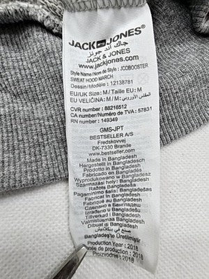 Jack & Jones Men's Graphic Hoodie M Grey Organic Cotton Relaxed Fit