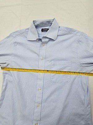 Chaps Men's Light Blue Gingham Dress Shirt M 15" Neck 34/35 Stretch