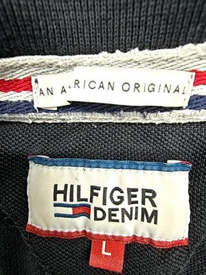 Tommy Hilfiger Men's Black Cotton Polo L Short Sleeve Flag Logo