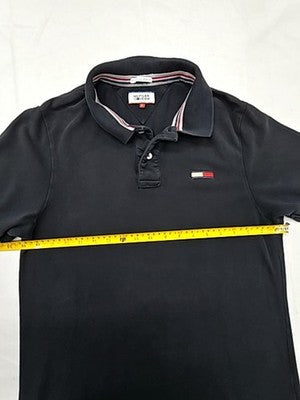 Tommy Hilfiger Men's Black Cotton Polo L Short Sleeve Flag Logo