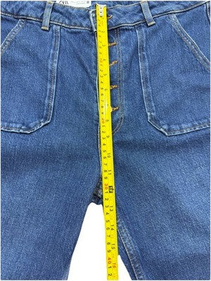 Zara Wide Leg Women Jeans Button Fly High Rise Front Pockets
