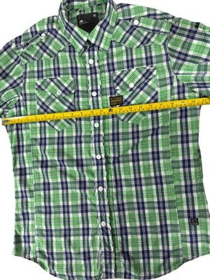 G-Star Raw Men's Long Sleeve Plaid Shirt Large Green Navy White Cotton