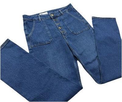 Zara Wide Leg Women Jeans Button Fly High Rise Front Pockets