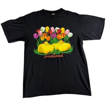 Airtees Holland Tulips Black S Short Sleeve 100% Cotton Tee