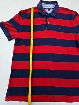 Tommy Hilfiger Men's Red Navy Stripe Custom Fit Polo Shirt XL