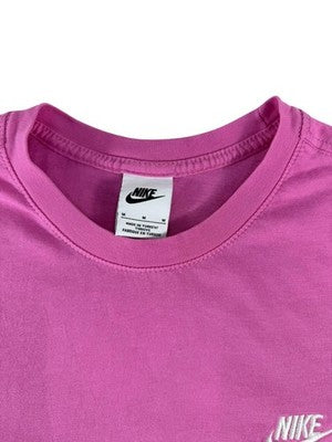 Nike Women's Pink Sportswear Club T-Shirt M Embroidered Logo Cotton