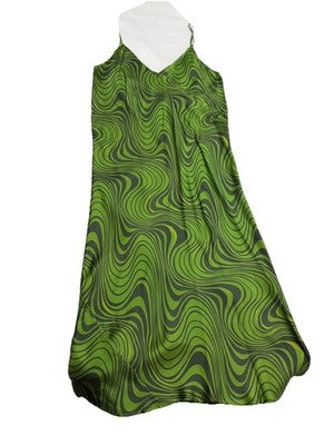 Zara Women's Green Slip Midi Dress V-Neck Strappy Psychedelic Swirl Size Small