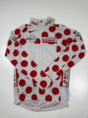 Nike XL Tour De France Polka Dot Cycling Jersey White Red Long Sleeve