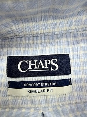 Chaps Men's Light Blue Gingham Dress Shirt M 15" Neck 34/35 Stretch