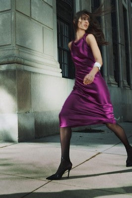 Zara Women�S Midi Dress Medium Purple Satin Effect Ruching Evening