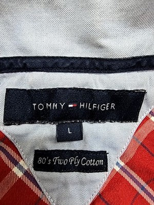 Tommy Hilfiger Men's L Red Plaid Flannel Long Sleeve Button Down