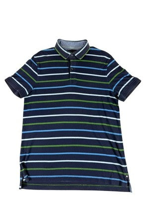 Tommy Hilfiger Men's M Navy Striped Polo Shirt Cotton Short Sleeve