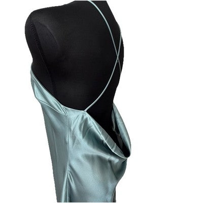 NWT Zara Satin Slip With Spaghetti Straps Midi Dress Blue Gray Size Usa Small
