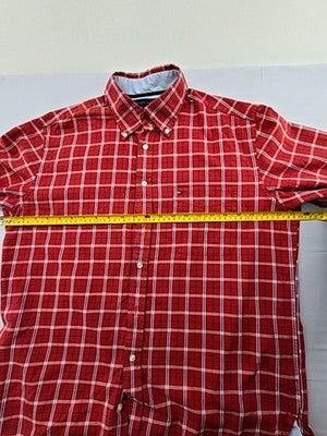 Tommy Hilfiger Men's L Red Plaid Flannel Long Sleeve Button Down