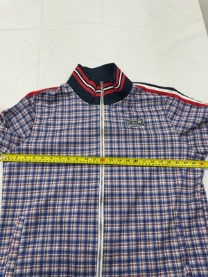 Lonsdale Navy Plaid Cotton Activewear Jacket XL Stand-up Collar